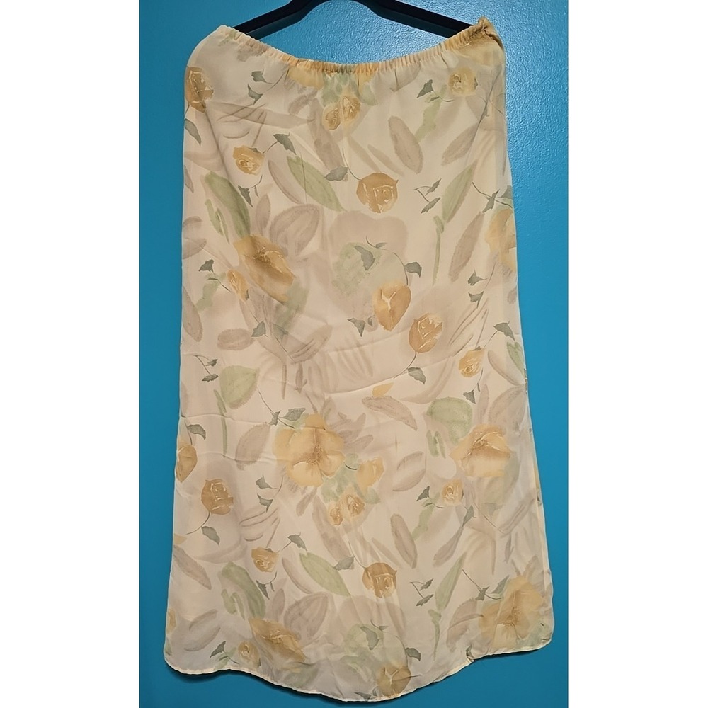 Vtg Fashion Bug Size Lg Floral Yellow Green Maxi Skirt Boho Polyester 90s